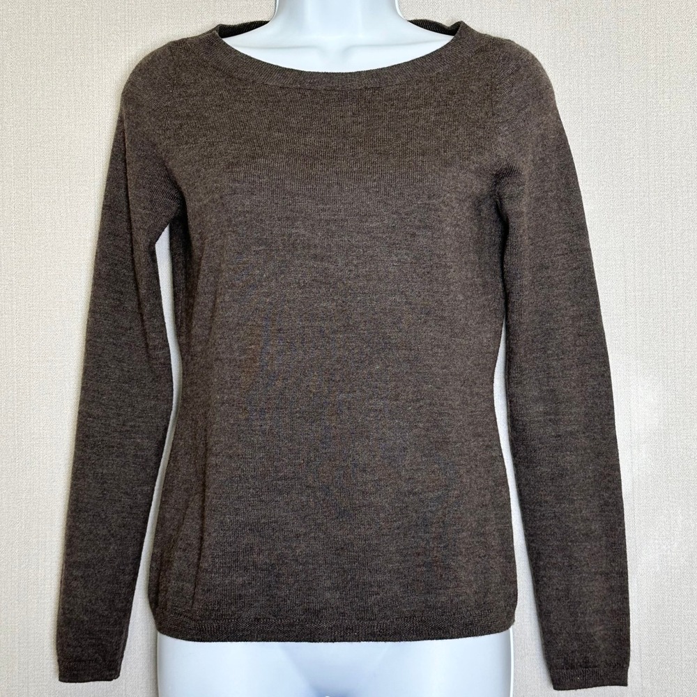Brooks Brothers 346 Womens XS Brown‎ Merino Wool Boat Neck Long Sleeve Sweater